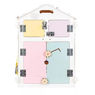 BusyKids - Activity board házikó pasztell fehér - JátékManufaktúra