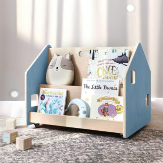 BusyKids - Kétoldalas gurulós könyvespolc, kék - JátékManufaktúra