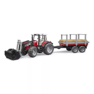 Bruder - Massey Ferguson 7480 traktor homlokrakodóval és rönkszállítóval - JátékManufaktúra