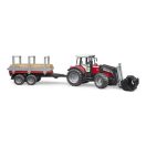 Bruder - Massey Ferguson 7480 traktor homlokrakodóval és rönkszállítóval - JátékManufaktúra