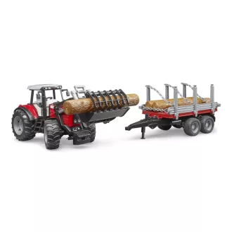 Bruder - Massey Ferguson 7480 traktor homlokrakodóval és rönkszállítóval - JátékManufaktúra