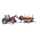 Bruder - Massey Ferguson 7480 traktor homlokrakodóval és rönkszállítóval - JátékManufaktúra