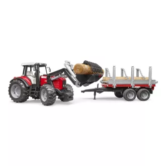 Bruder - Massey Ferguson 7480 traktor homlokrakodóval és rönkszállítóval - JátékManufaktúra