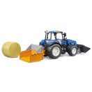 Bruder - New Holland T5.120 traktor homlokrakodóval, kanállal, villákkal és körbálával - JátékManufaktúra