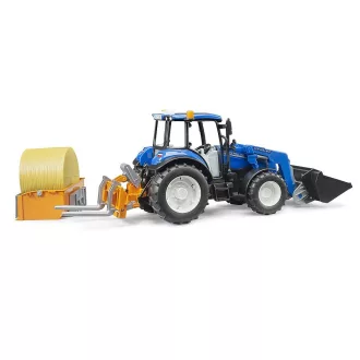 Bruder - New Holland T5.120 traktor homlokrakodóval, kanállal, villákkal és körbálával - JátékManufaktúra