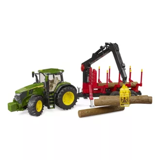 Bruder - John Deere 7R 350 traktor hátsó pótkocsival és 4 farönkkel - JátékManufaktúra
