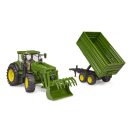Bruder - John Deere 7R 350 traktor homlokrakodóval és tandem szállítópótkocsival - JátékManufaktúra