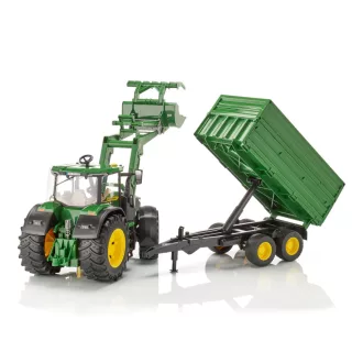 Bruder - John Deere 7R 350 traktor homlokrakodóval és tandem szállítópótkocsival - JátékManufaktúra