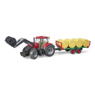 Bruder - Case IH Optum 300 CVX traktor homlokrakodóval és bálaszállítóval - JátékManufaktúra