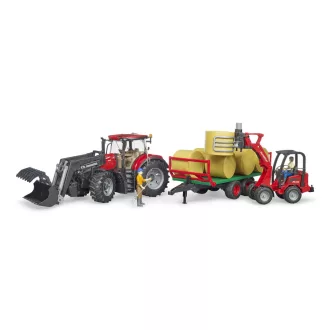 Bruder - Case IH Optum 300 CVX traktor homlokrakodóval és bálaszállítóval - JátékManufaktúra