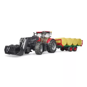 Bruder - Case IH Optum 300 CVX traktor homlokrakodóval és bálaszállítóval - JátékManufaktúra