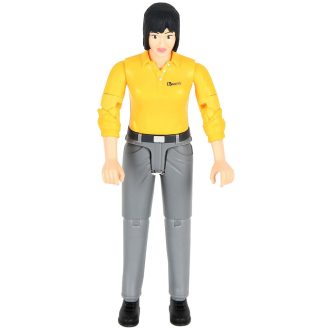 Bruder BWORLD - Női figura sárga pólóban és szürke nadrágban - JátékManufaktúra