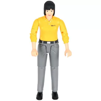Bruder BWORLD - Női figura sárga pólóban és szürke nadrágban - JátékManufaktúra