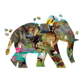 Mudpuppy - Afrikai szafari elefánt alakú puzzle, 300 db - JátékManufaktúra