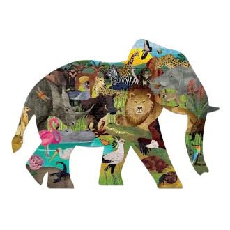 Mudpuppy - Afrikai szafari elefánt alakú puzzle, 300 db - JátékManufaktúra