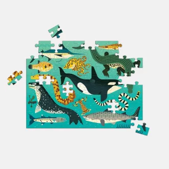 Mudpuppy - Kétoldalas puzzle: Szárazföldi és tengeri ragadozók, 100 db - JátékManufaktúra