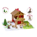 Jeujura - Fa építőjáték: Nagy alpesi faház (215 db) - JátékManufaktúra