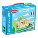 Jeujura - Fa építőjáték: Az első házam autóval (80 db) - JátékManufaktúra