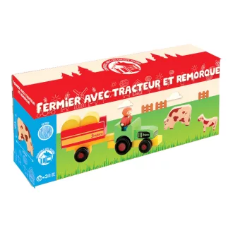 Jeujura - Fa figurák építőjátékokhoz: Gazda traktorral (7 db) - JátékManufaktúra