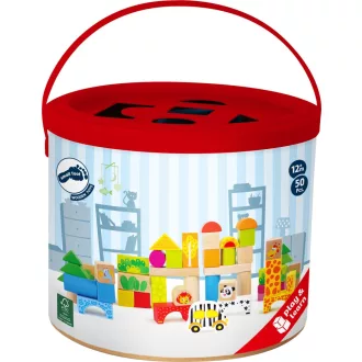 Small Foot - Fa építőkockák - Állatkert (50 db) - JátékManufaktúra