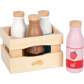small foot Drevená prepravka s mliečnymi nápojmi