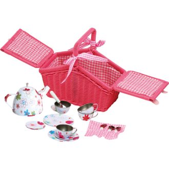 Small Foot - Rózsaszín piknikkosár edényekkel - JátékManufaktúra