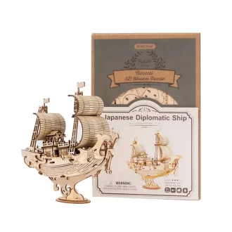 RoboTime - 3D fa puzzle: Japán vitorlás hajó - JátékManufaktúra
