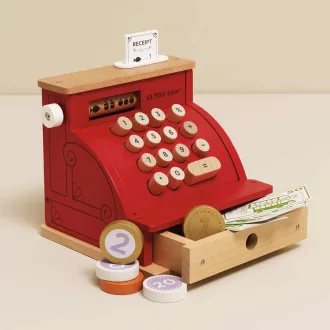 Le Toy Van - Fa pénztárgép pénzzel, piros - JátékManufaktúra