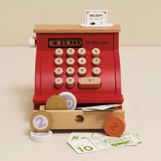 Le Toy Van - Fa pénztárgép pénzzel, piros - JátékManufaktúra