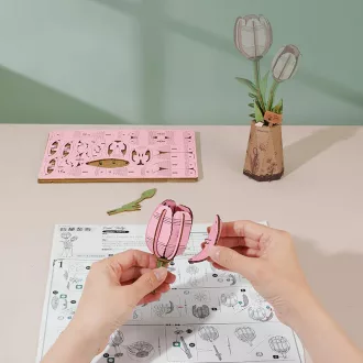 RoboTime - 3D fa készlet, Rózsaszín tulipán - JátékManufaktúra