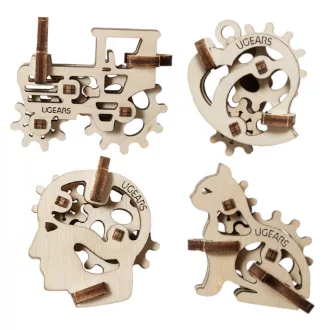Ugears 3D fa mechanikus puzzle - 4 mini függő: Karakterek - JátékManufaktúra
