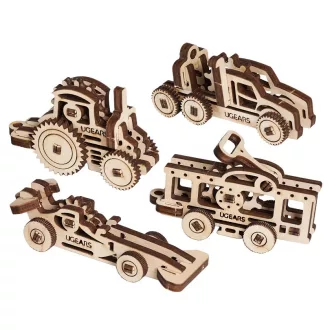 Ugears 3D fa mechanikus puzzle - 4 mini függő: Járművek - JátékManufaktúra