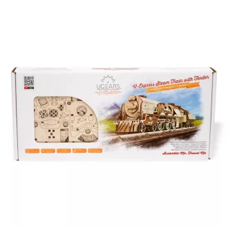 Ugears 3D fa mechanikus puzzle - V-Express gőzmozdony 4-6-2 tendervel - JátékManufaktúra