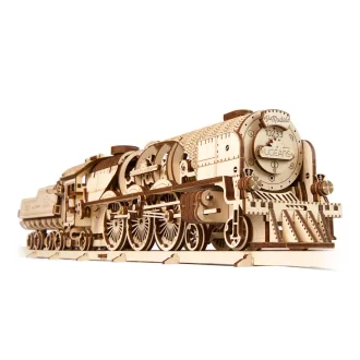 Ugears 3D fa mechanikus puzzle - V-Express gőzmozdony 4-6-2 tendervel - JátékManufaktúra