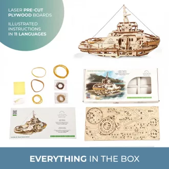 Ugears 3D fa mechanikus puzzle - Vontatóhajó - JátékManufaktúra