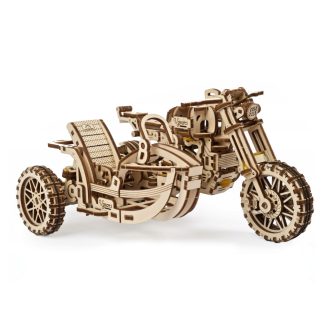 Ugears 3D fa mechanikus puzzle - UGR-10 scrambler oldalkocsival - JátékManufaktúra