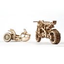 Ugears 3D fa mechanikus puzzle - UGR-10 scrambler oldalkocsival - JátékManufaktúra