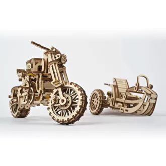 Ugears 3D fa mechanikus puzzle - UGR-10 scrambler oldalkocsival - JátékManufaktúra