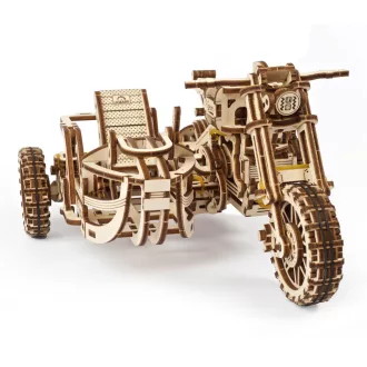 Ugears 3D fa mechanikus puzzle - UGR-10 scrambler oldalkocsival - JátékManufaktúra