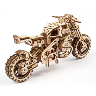 Ugears 3D fa mechanikus puzzle - UGR-10 scrambler oldalkocsival - JátékManufaktúra
