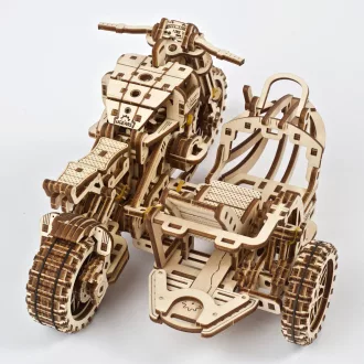 Ugears 3D fa mechanikus puzzle - UGR-10 scrambler oldalkocsival - JátékManufaktúra