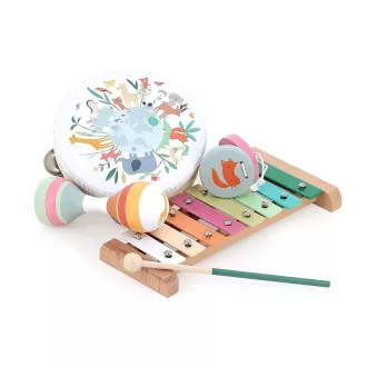 Vilac - Fa hangszerkészlet - A világ állatai, Sarah Betz illusztrációval - JátékManufaktúra